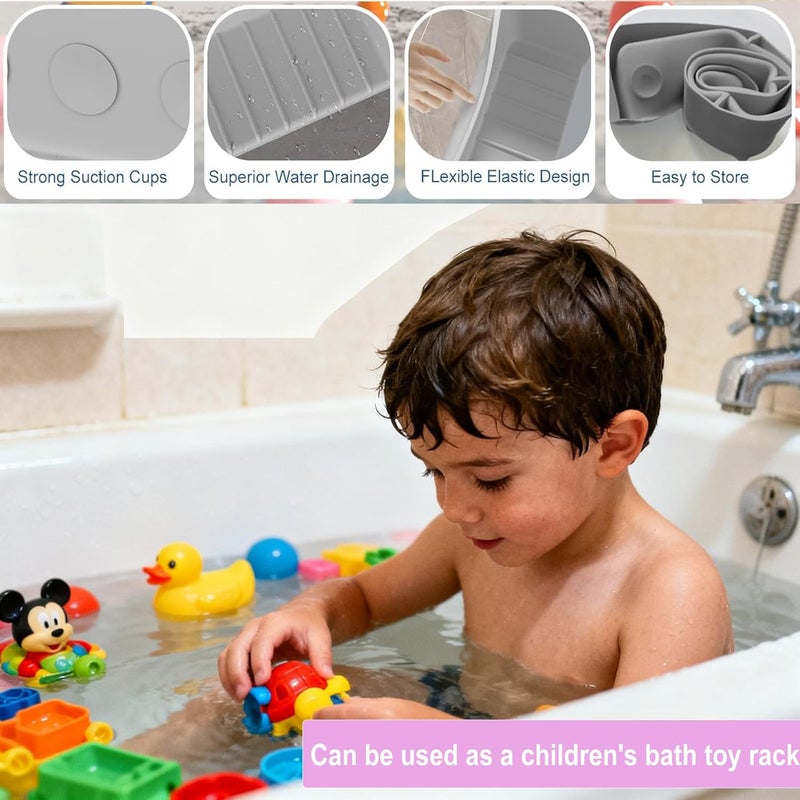 XHMAXE Longer Bath Tub Splash Guard for Kids,Silicone Bathtub Splash Buard,Bath Tub Play Shelf,Prevent Water Spills in Bathroom,Fun-Filled Bath Time for Toddlers(White) - Image 4